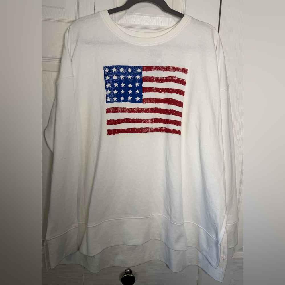 Lucky Brand USA Flag White Pullover Sweatshirt